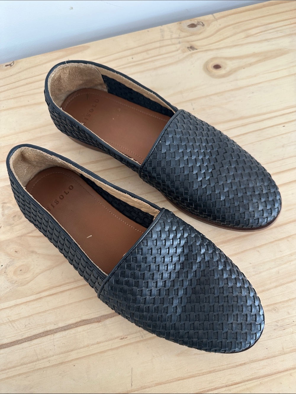Nisolo Black Woven Leather Slip-On Loafers